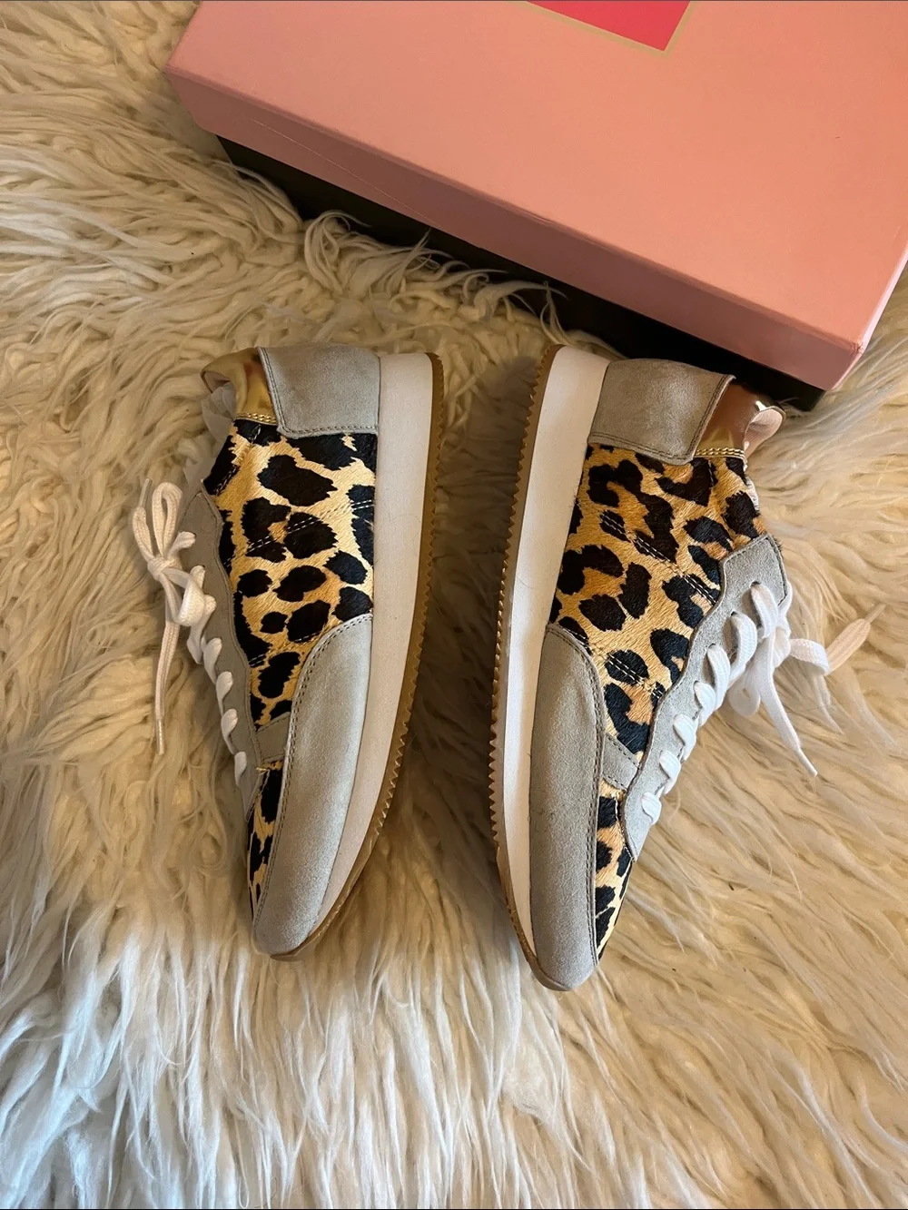 NWT Kate Spade Leopard-Print Low-Top Sneakers in Tan, Black & White Size 7.5
